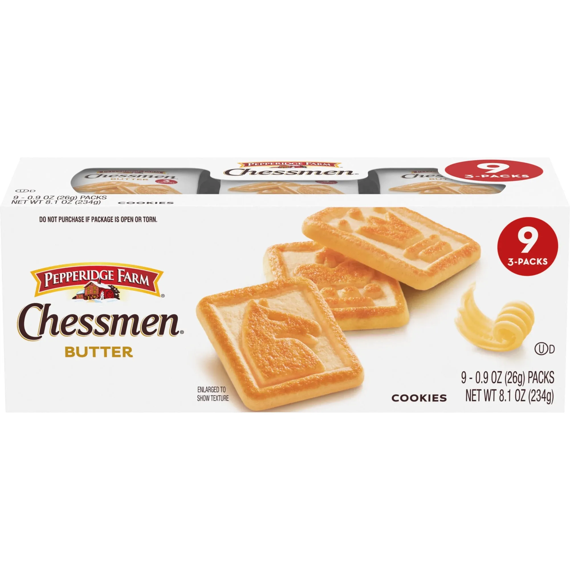 Pepperidge Farm Chessmen Butter Cookies, 8.1 Oz. Multi-Pack Tray, 9-Count Snack Packs