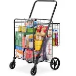 Folding Shopping Cart 110 lbs Rolling Grocery Laundry Cart Utility Trolley Black