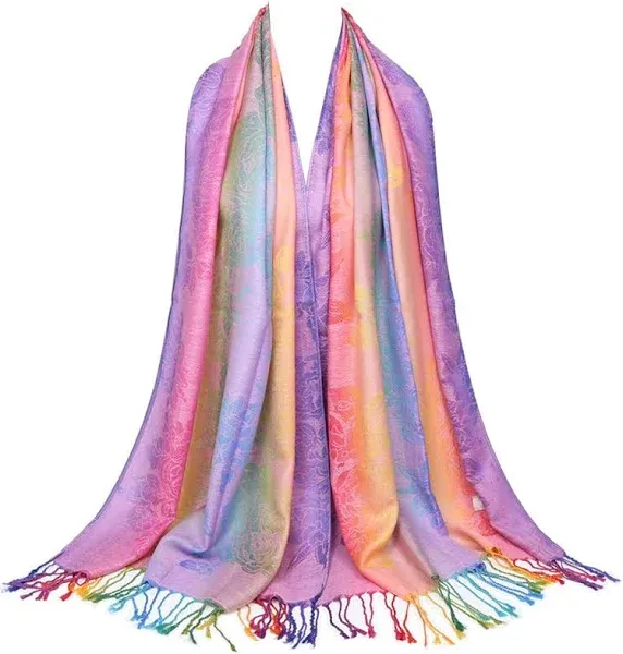 Colorful flowers Jacquard cotton pashmina Women Wrap Shawl tassels Scarves TH...