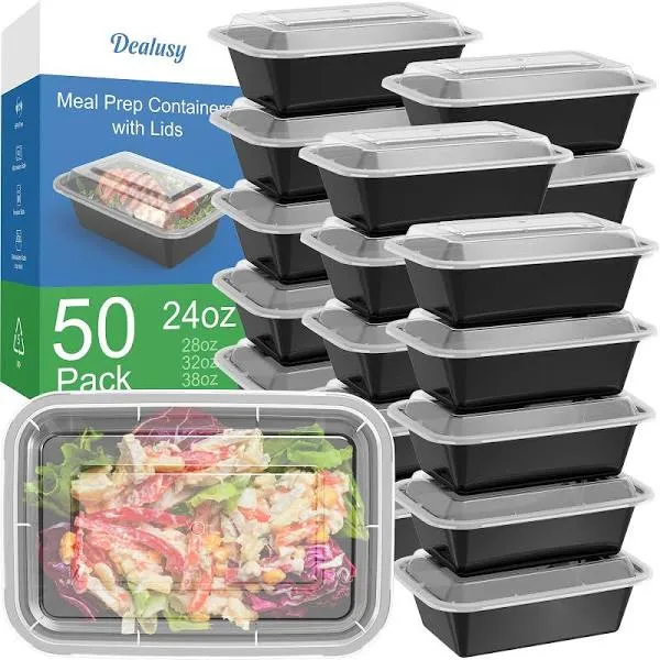 Dealusy 50 Pack 24 oz Meal Prep Containers Reusable with Lids