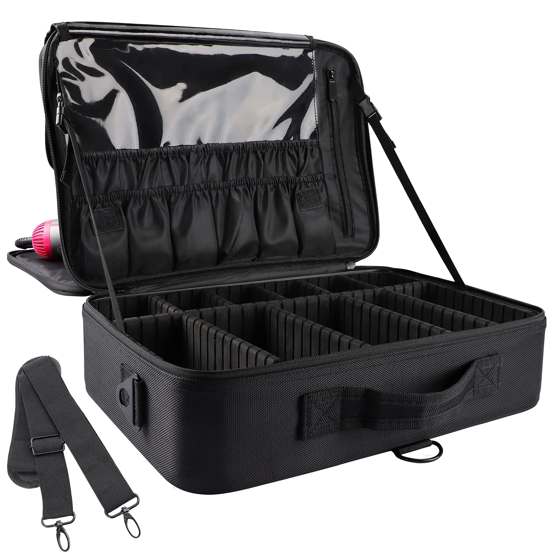 JOURMON Makeup Case Travel Makeup Train Case Organizer Cosmetic Bag Portable with Adjustable Dividers and Shoulder Strap for Makeup Brushes Toiletry