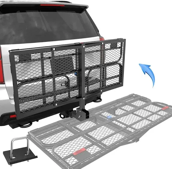 60" x 24" x 14" Folding Rack Hitch Mount Cargo Carrier 500 Lbs, 2" Hitch Receiver, Button Lock Luggage Basket Heavy Duty Hitch Rear Trailer Cargo Rack Compatible for SUV Truck Pickup