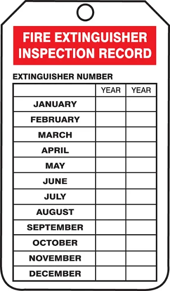 Accuform "FIRE Extinguisher Inspection Record" Pack of 25 Mini PF-Cardstock Tags, 4.25" x 2.13", PF-Cardstock, Red/Black on White, TRM101CTP