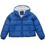 Rokka&Rolla Girls Heavyweight Puffer Jacket Sherpa Lined Bubble Coat - Indigo Blue