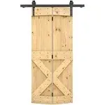 30 in. x 84 in. Mini x Series Solid Core Unfinished DIY Wood Bi-Fold Barn Door with Sliding Hardware Kit