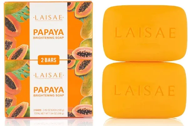 Papaya Brightening Soap, Glowing Skin & Hydrating Face Moisturizer with Niacinamide, Shea Butter and Aloe Vera, Even Skin Tone Body Cleansing Bar - Sensitive Skin Soap, Vegan, 3.52 oz (2 Bars)