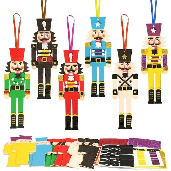 Fennoral 12 Pack Nutcracker Craft Kit for Kids Make You Own Foam Stickers Orn...