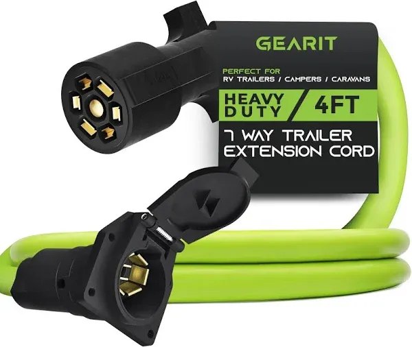 GEARit 7-Way Trailer Extension Cord (1 Foot) 7-Pin Trailer Plug Inline Cord Wire Harness Cable Double Prongs Connector for Gooseneck Hitch, Truck, Camper, RV - 1ft feet