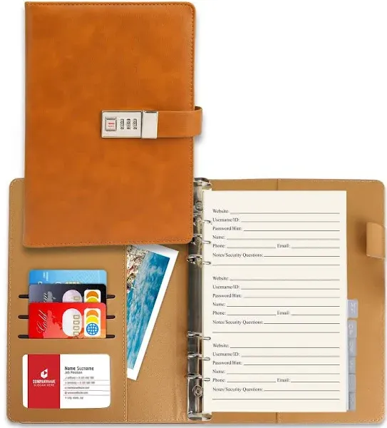  Password Book with Alphabetical Tabs &amp; Lock, 302 Pages Leatherette Brown