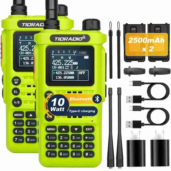 (2nd Gen) TIDRADIO TD-H8 10 Watt HighPower Ham Radio Handheld, Wireless Programming,Survival Gear 2500mAh Type C Battery,1.77" Color Screen, Dual Band Two Way Radios Long Range, Walkie Talkies -2 Pack