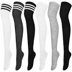 ANECO 6 Pairs Over Knee Thigh Socks Knee-High Warm Stocking Women Boot Sock Leg Warmer High Socks for Daily Wear, Cosplay