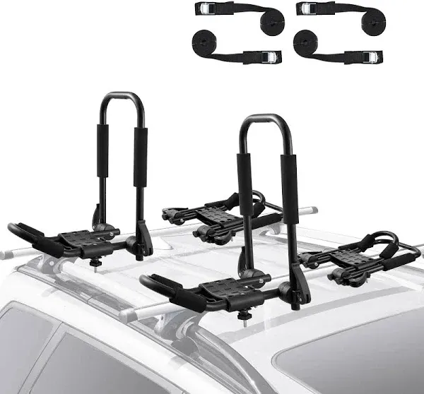 VEVOR Kayak Roof Rack 2 Pairs J-Bar Soft Roof Rack Quick Folding Top Mount Tie Down Carrier for Kayak Surf Board, 2 Kayaks