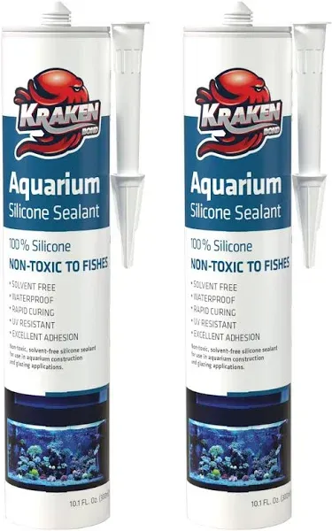 Kraken Bond Aquarium Silicone Sealant Clear - (2x10.1 fl. oz.) 100% Waterproof Aquarium Safe Silicone, Non-Toxic Fish Tank Safe Sealant, Fast Curing and Strong Adhesion, 2 Pack