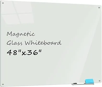 Glass Whiteboard 3' Magnetic Glass Dry Erase Board Frameless Wall Mounting