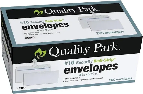 Windowless Security Envelopes, Redi-Strip Self-Seal, 24-lb White Wove, 200 Pack