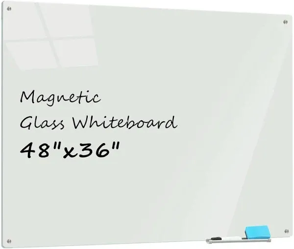 Glass Whiteboard 6&#039; x 3&#039;, Magnetic Glass Dry Erase Board Frameless Wall Mount...