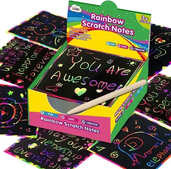 ZMLM Rainbow Scratch Mini Art Notes - 125 Magic Scratch Paper Note Cards for ...