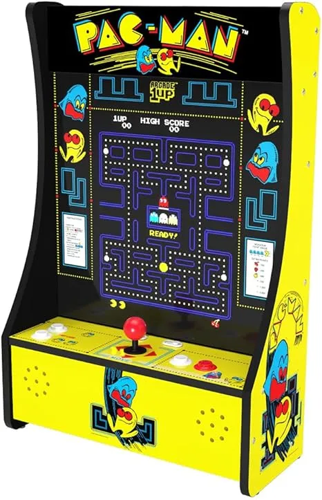 Arcade1Up Pac Man Partycade 5 in 1 Countertop Arcade Video Game Cabinet Machine with 17 Inch Screen, Coinless Operation, and Wall Mounting Hardware