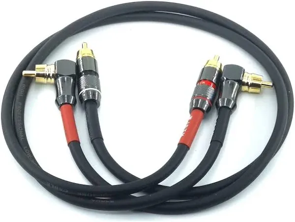 WJSTN-055 90 Degree Right Angle RCA Subwoofer Cable Audio Cable RCA Male to Male Audio Video Cord for Subwoofer, HDTV, Amplifiers,Home Theater,Hi-Fi Systems,Subwoofe 2 Pack (2FT)