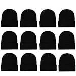 12 Pack Winter unisex Beanie Cap Hats for Men Women, Warm Cozy Knitted Cuffed Skull Cap,Solid Black Color Wholesale