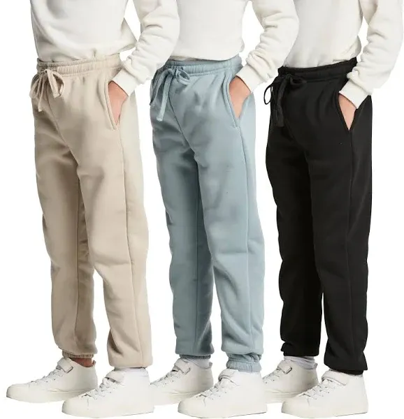 Real Essentials 3 Pack Boys Tech Fleece Jogger Sweatpants with Pockets