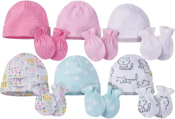 12-Piece Baby Girl Kitty Cap and Mitten Set