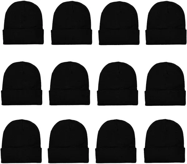 12 Pack Winter unisex Beanie Cap Hats for Men Women, Warm Cozy Knitted Cuffed Skull Cap,Solid Black Color Wholesale