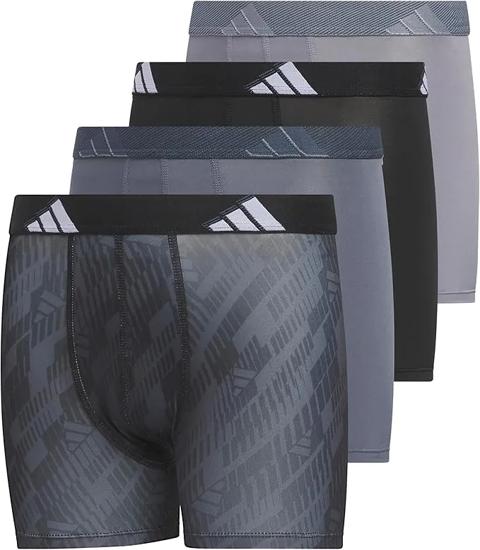 adidas Boys' Athletic Fit Microfiber Boxer Brief for Active Sport and All Day Comfort (4 Pack)