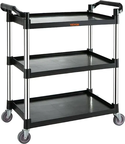 VEVOR Utility Service Cart, 3 Shelf Heavy Duty 154LBS Food Service Cart, Rolling