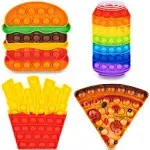 Pop Its Fidget Toys Pack 4 - Stress Relief Food Pop Its Poppers Fidget Poppet Toy - Autism Learning French Fry Pizza Hamburger Popits Push Pop Bubble Popping Sensory Toy for Kids