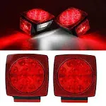 Partsam 12V Submersible Square LED Trailer Light,Red White LED Stop Turn Tail License Brake Running Light Lamp for Trailers Under 80" Boat Trailer