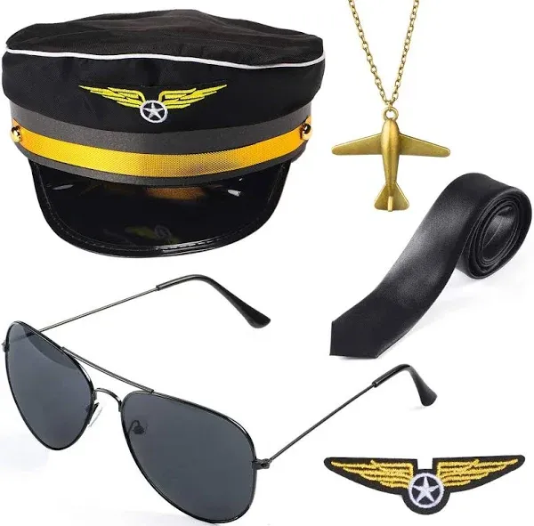 Beelittle Airline Pilot Captain Costume Kit Pilot Dress up Accessory Set with Aviator Sunglasses