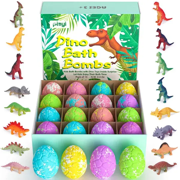 16 Pack Dinosaur Bath Bombs for Kids with Surprise 