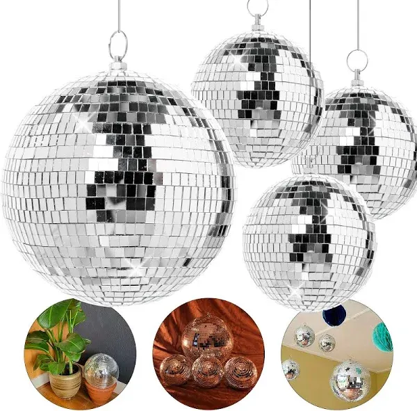 Pack of 4 Large Disco Balls - Disco Ball Set - Hanging Disco Balls Decor - Large Disco Ball for Room Decoration Different Sizes Bulk Disco Ball Centerpiece (6 inch and 12 inch)