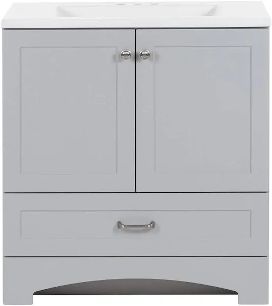 Spring Mill Cabinets Emlyn 30 inch Bathroom Vanity with White Single Sink Top, 2-Door Cabinet, 1 Drawer, 30.5" W x 18.75" D x 32.89" H, Pearl Gray