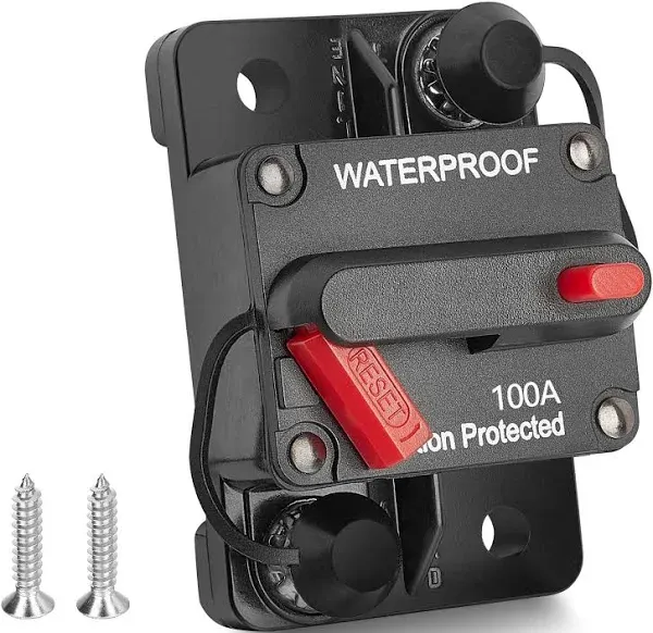 RED WOLF Waterproof 100Amp Circuit Breaker for Boat Trolling Motor Marine ATV Vehicles Stereo Audio Electronic Battery System Inline Fuse with Manual Reset Switch 12V-48V DC