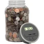 Teacher's Choice Digital Coin Bank, Savings Jar, and Piggy Bank | Automatic Coin Counter Totals All U.S. Coins Including Dollars and Half Dollars - Original Style, Clear Jar w/Grey Lid