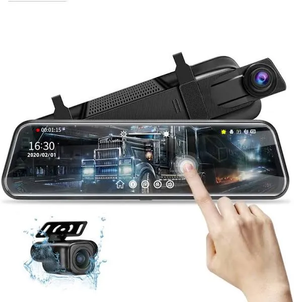 Night Vision Mirror Dash Cam - 10&#039;&#039; Full Touch Screen Front and Rear View Camera