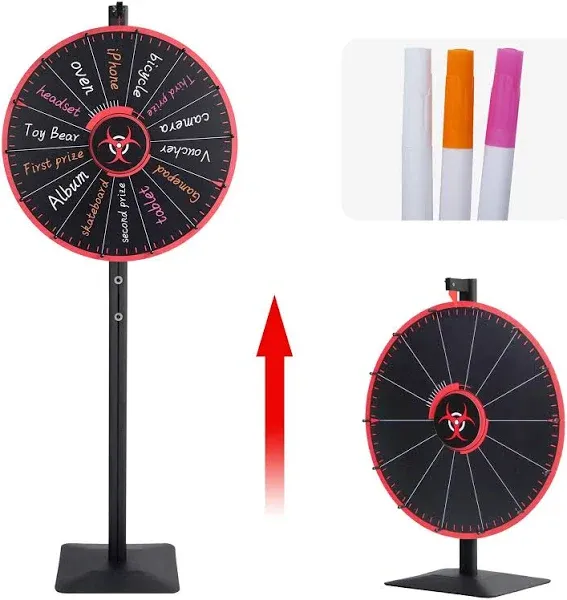 24 Inch Spinning Wheel, 14 Slots Color Prize Wheel with Dry Erase Markers and Er