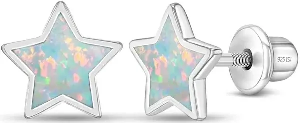 Girls' In Season Jewelry Sparkle Star Screw Back Sterling Silver Earrings