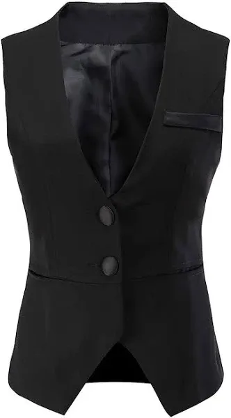 V VOCNI Women's Fully Lined 4 Button V-Neck Economy Dressy Suit Vest Waistcoat