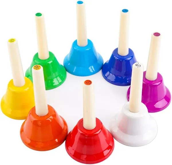 Vangoa Hand Bells Set 8 Note Handbells Set Colorful Diatonic Metal Bel