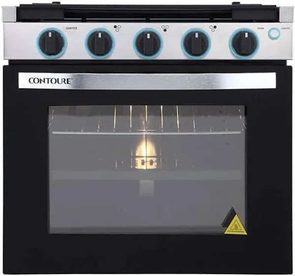 RV 3-Burner Drop-In Gas Range 21" | Black with Stainless Steel Accents | Stylish LED Knobs | Easy-Clean Oven | Propane-Powered | CSA Certified | GR-21B