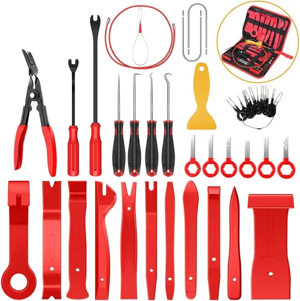 GOOACC 40Pcs Trim Removal Tool,Auto Terminal Removal Key Tool,Auto Clip Pliers Stereo Removal Tools,Car Upholstery Repair Removal Kit,Precision Hook