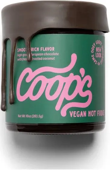 Coop's Vegan Hot Fudge Sauce 10.6 OZ - Gluten Free Vegan, Kosher, Non GMO, Gourmet, All Natural, Plant Based Dairy Free Whipped Topping for ICecream, Sundae, Panckaes, Milshake and more