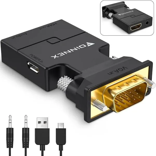 FOINNEX Male VGA in Female HDMI Adapter Converter w/Audio for TV Laptop Computer