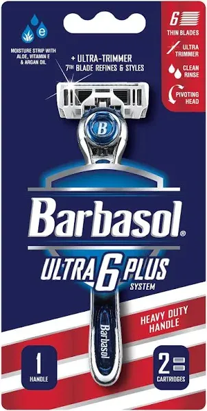 Barbasol Ultra 6 Plus Men's Razor with 2 Razor Blade Refills (1 Handle + 2 Cartridges), Mens Razors/Blades