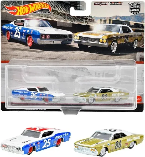 Hot Wheels Premium Car Culture 69 FORD TORINO TALLADEGA &amp; 66 CHEVELLE Real Rider