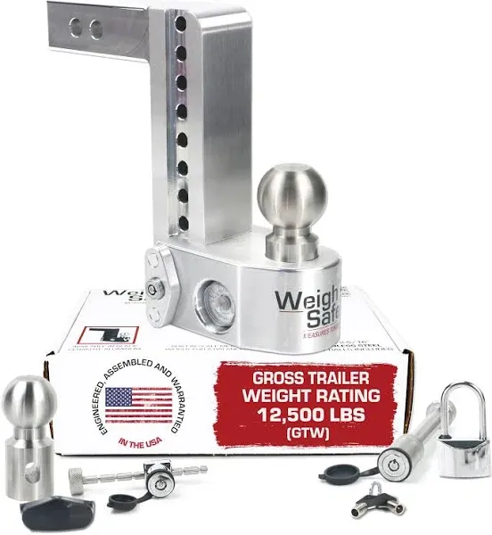 Weigh Safe -  8" Drop Hitch w/ 2" Shank (8K/12.5K GTWR) w/Scale, 2 Stainless Steel Balls, Keyed Alike Set