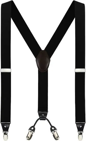 Men&#039;s Y-Back 1.4 Inches Wide 4-Clips Adjustable Suspenders, Black